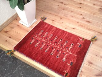 春のラグ祭り】ペルシャ　ギャッベ　玄関マット　55×41cm 　レッド　糸杉　成H-2の画像