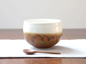 白と黄茶 丸いかけ分けスープボウル ＊ １の画像