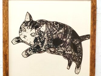 額付き銅版画作品　title「とび猫」の画像