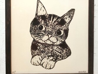 額付き銅版画作品　title「Acoustic kitty」の画像