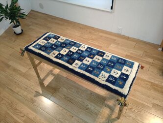 ペルシャ　ギャッベ　ミニランナー　113x40cm 青　藍色　チェス　ギャベ　ギャッぺの画像