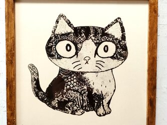 額付き銅版画作品　title「お目覚めニャンコ」の画像