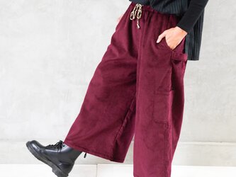 大人可愛い》コーデュロイ　ワイド　ユニセックス　パンツ　バーガンディーの画像