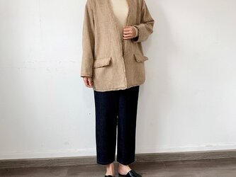 en-en　ロービングツイード風ジャケット・ノー釦　ベージュ（裏地付き）の画像