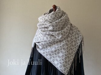 手織り カシミヤショール　グレーベージュ×ホワイトの画像