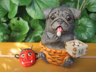 鬼は外★パグ②（お面は取り外し可能です）の画像