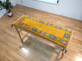 ペルシャ　ギャッベ　ミニランナー　114×40cm　RD11985　黄金色　パネルの画像
