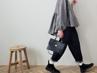 Ramie linen canvas gather blouseuse(long sleeve) GRAYの画像