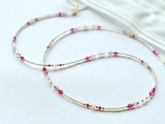 春色❇︎桜　ピーチアベンチュリンと華やかビーズのマスクストラップ／ネックレス／メガネチェーンの画像