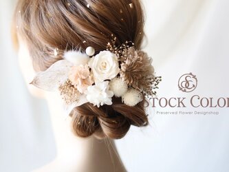ローズとホワイトリーフのヘッドドレス/ヘアアクセサリー＊ウェディング 結婚式 成人式 白無垢 和装 前撮 髪飾りの画像