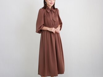 2Way フォーマル ギャザー フレア ワンピース　チョコブラウン　0534BRの画像