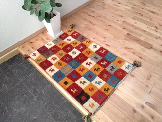 誕生祭】ペルシャ　ギャッベ　玄関マット　88×60cm 　レッド　成E-5の画像