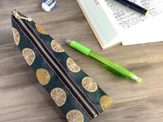 【みかん】畳縁　テトラ型　ペンケース　柑橘　オレンジ　シトラス　深緑の画像