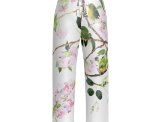 受注生産　ラグジュアリーパジャマ　シルクサテンボトムス　八重桜とメジロの画像
