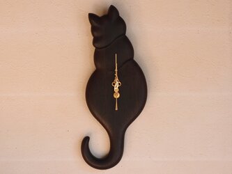 無垢の木の電波掛け時計　ウエンジ　ねこ　００２８の画像