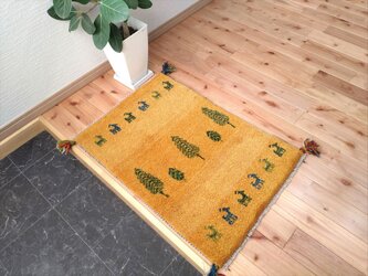 春のラグ祭り】ペルシャ　ギャッベ　玄関マット　80×50cm 　イエロー　成F-5の画像