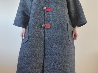古布　手作り　裂織　フード付き　ロングコートの画像