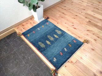 春のラグ祭り】ペルシャ　ギャッベ　玄関マット　78×50cm 　ブルー　成H-4の画像
