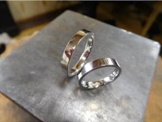 結婚指輪 手作り 純プラチナ 【鍛造×pt1000】シンプル 平打ちリング 幅3.5mm 鏡面の画像
