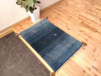 春のラグ祭り】ペルシャ　ギャッベ　玄関マット　85×61cm 　ブルー　成I-2の画像