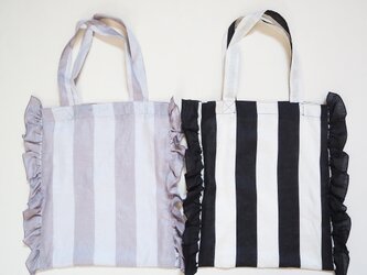 ◯◯pre-order◯◯French linen big stripe frill tote bagの画像