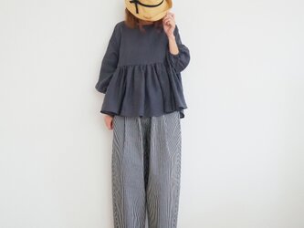 French linen canvas gather blouse MID GRAYの画像