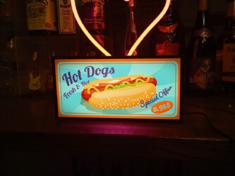 アメリカン ホットドッグ ホットドック ハンバーガー ミニチュア サイン ランプ 看板 置物 雑貨 ライトBOXの画像