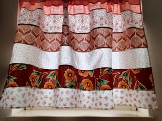 ♥赤いグラデーション♥モロッカン♥レトロインテリア♥６段パッチカフェカーテンの画像