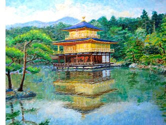鏡湖池と金閣の画像