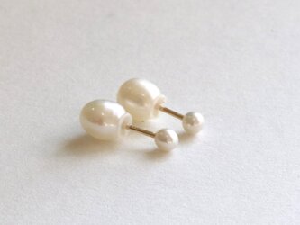 14Kgf W淡水真珠 スタッドピアス  パールキャッチ --Minimalism--の画像