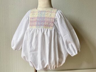 puffed sleeves romper／Linton Tweeds pink shades #1 (80cm)の画像