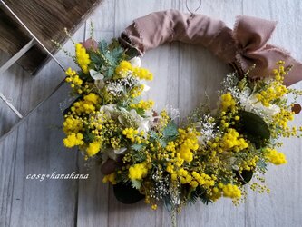 ミモザとかすみ草のハーフwreathの画像