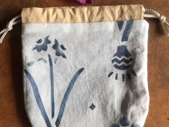 藍錠染め巾着卵型　スイセンの画像