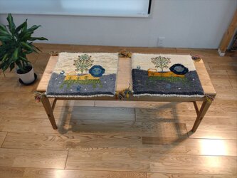 春のラグ祭り】ペルシャ　ギャッベ　ミニマット 約40cm角　ザクロの木　トーマスみたいなライオン　2枚セットの画像