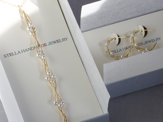14kgf Swarovski Pearl Twist Pierced Earrings Long Stick Necklaceの画像