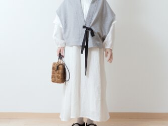 コットン裏毛ハーフショールリボンテープ付きベスト/トップグレーの画像