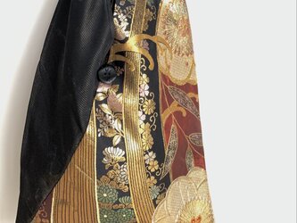 あずま袋【送料無料】帯リメイク　ブラック　花の画像