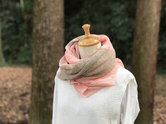 フレンチリネンの大判ショール パネル模様　サクラピンクの画像