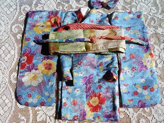 ドール背丈５７～６０ｃｍ用　リバーシブル仕立ての振袖セット（ブルー・パープルの画像