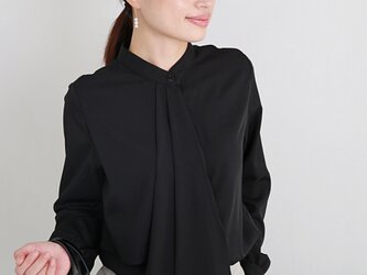 結ばない ボウタイブラウス 長袖　ブラック　0566BKの画像
