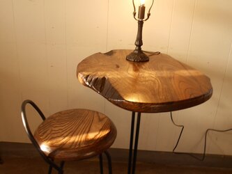 けやきアイアンカフェテーブル・イス・ランプ　3点セット　02-14の画像