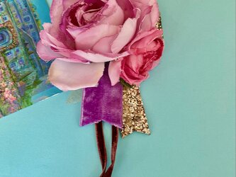 布花 double pink rose corsageの画像