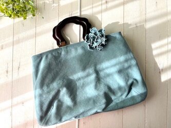 国産帆布のシンプルコサージュバッグ　＊グレイッシュブルー＊　受注製作の画像