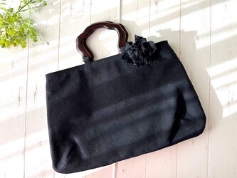 国産帆布のシンプルコサージュバッグ　＊ブラック＊　受注製作の画像