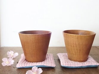 春よ来い桜餅色ワッフルリネンのコースター2枚組の画像