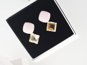 2WAY / ピンクオパール12㎜ピアス＆シトリンキャッチ / 送料無料の画像