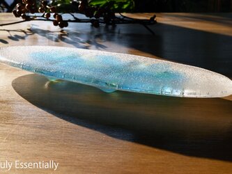 ガラスのインテリアトレイ -「 HANAのおと 」シリーズ ● ターコイズブルー・28cmの画像