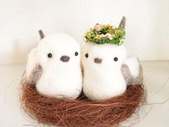 カップルさん・シマエナガちゃん　花かんむり（ピンク系）　アロマ　記念日の画像