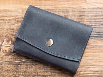 カードサイズの小さい財布 三つ折り ミニ財布 本革 レザー ミニマム ミニウォレット ネイビー HAW008の画像