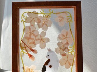 ガラス絵＊桜と猫の画像